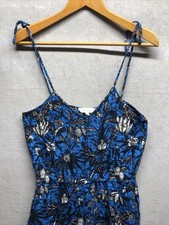 Two by Vince Camuto Jumpsuit Size M Blue Floral Tropic Spaghetti Straps Pockets