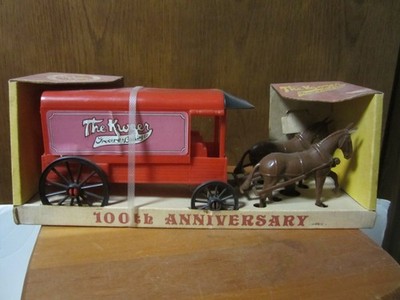 VINTAGE PROCESSED PLASTIC CO. SUPPLY WAGON WITH 2 HORSES The Kroger 100Th Anniv