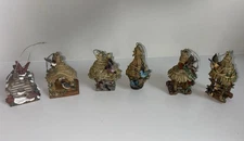 Wood Thatched  Birdhouse Christmas Ornaments Set Of 6 Bradford Exchange COA Box