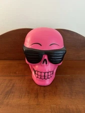 Pink Skeleton Head w/ Glasses Table Top Light Up Blow Mold- works 5.5”Wx 6”Dx6”T