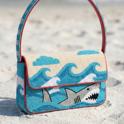 Shark Beaded Convertible Shoulder Bag Great White Ocean Wave Clutch