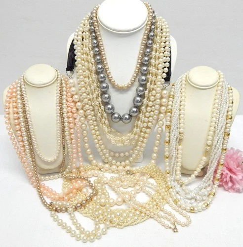 VINTAGE TO NOW FAUX PEARL BEAD COSTUME JEWELRY NECKLACE LOT