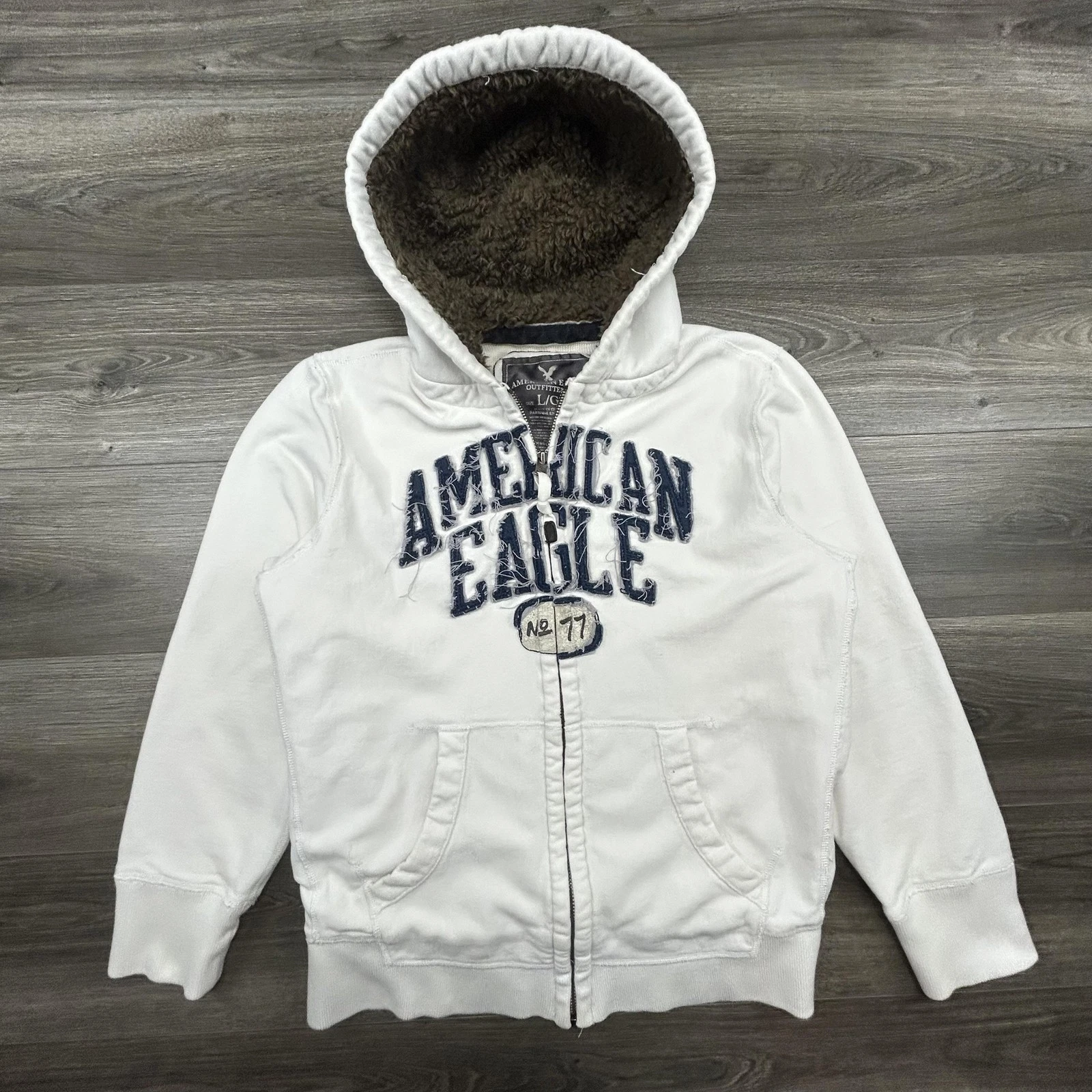 American Eagle Hoodie Mens Large White Sherpa Fur Hood Thermal Lined Full Zip
Opens in a new window