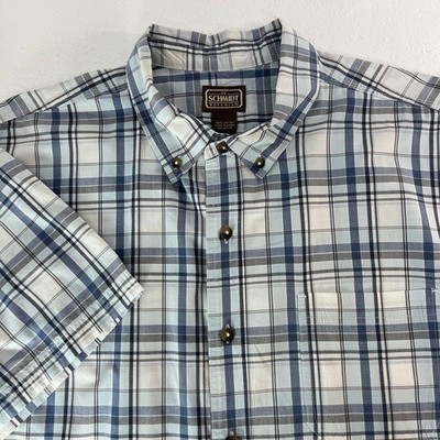 C.E. Schmidt Workwear Mens Size 2XL Blue White Plaid Short Sleeve Button Shirt