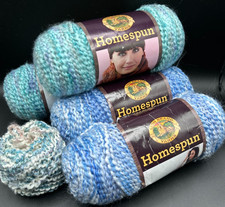 Lot of 4 Skeins Lion Brand Homespun Yarn Waterfall Cascade Delft bonus