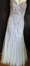 Jovani Gown Blue Gold Size 6 Sequined Strapless Formal Mermaid Fairytale Party