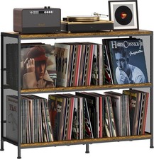 3-Tier Vinyl Record Storage Living Room Turntable Stand with Adjustable Dividers