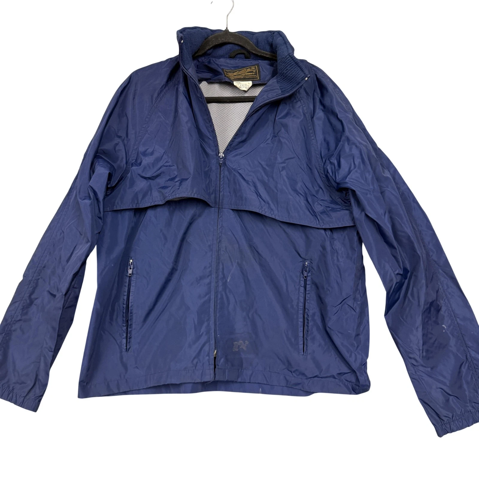 Vintage Eddie Bauer Jacket Mens Large Blue Nylon Hooded Windbreaker 80s 90s