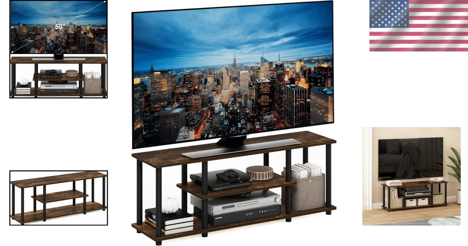 Moderno soporte de TV de 3 niveles con montaje giratorio para televisores de hasta 50 pulgadas - pino ámbar Foto 2 de 4