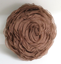 15" Brown Rose Fabric Throw Pillow  Sheer Chiffon Flower w/ Velvet Backing