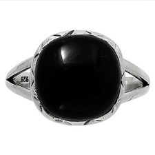 Premium Quality Black Onyx - Brazil 925 Sterling Silver Ring s.9 Jewelry R-1074