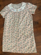 VTG Floral Housecoat Duster Dress Women PINK Rose Print Pearl Snaps LG EMBROIDER
