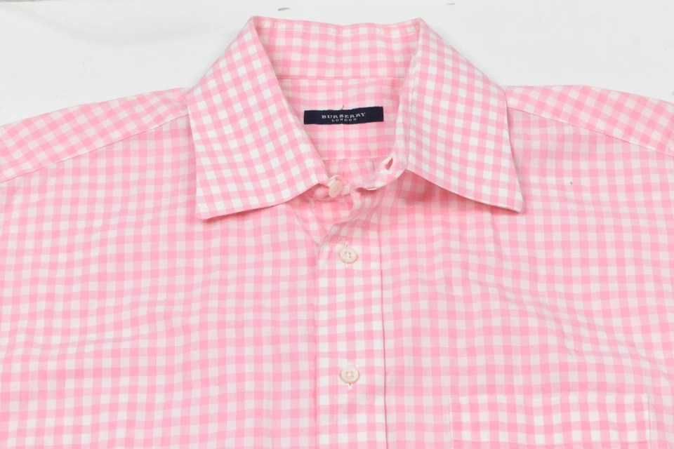Camisa Burberry London Para Hombre 16.5 Rosa Blanco Guinga Cuadros Manga Larga Abotonada Foto 3 de 4