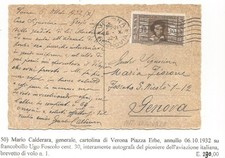 Verona 6.10.1932 Pza Erbe Autograph General Mario Calderara, Aviation Pioneer