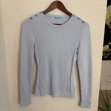J McLaughlin Light Blue Ribbed Knit Button Shoulder Sweater Women's Size S