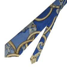 HERMES tie scarf pattern made in France silk blue multicolor