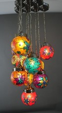 Lampadario a sospensione fatto a mano raro mosaico persiano Isfahan arcobaleno 10 globi