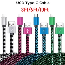 Braided USB C Type-C Fast Charging Data SYNC Charger Cable Cord 3/6/10FT LONG