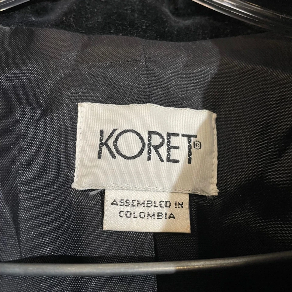 Koret 女式千鸟格西装外套羊毛混纺天鹅绒领黑色白色 27 XL 码 — 第 3/4 张图片