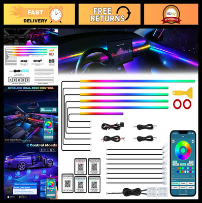 RGB Car LED Strip Lights - 175'' Fiber Optic, Wireless APP Control, Dual Zone Amb