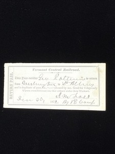 1872 Vermont Central Railroad Return Pass Burlington St Albans Antique