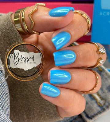 Red Aspen Press On Nails-Funky Korbyn Short Squoval Blue Acrylic