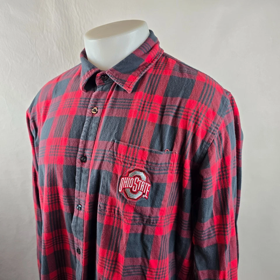 Ohio State Buckeyes Flannel Shirt Men XL Red Gray Plaid Button Up Casual College - Image 4 of 4