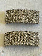 Bling Crystal SHOE BUCKLE Clips Rhinestones Rectangle Silver Tone Pair Vintage