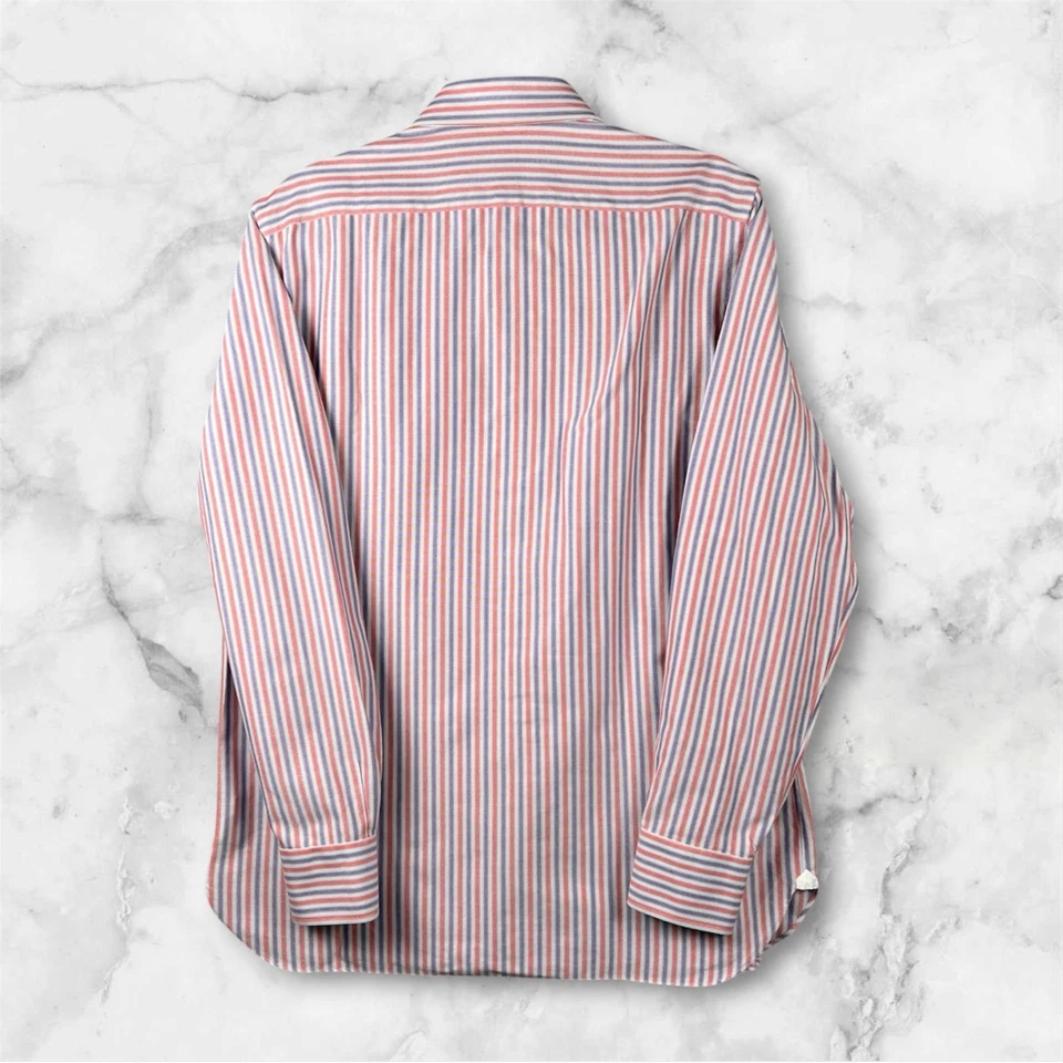 LUIGI BORRELLI NOPOLI Dress Shirt Mens Size 16/41 Striped Red Blue Collar Italy - Image 3 of 4