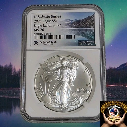 ALASKA 2021 $1 American Silver Eagle T2 NGC MS70 ALASKA State Series 🐟 🔥