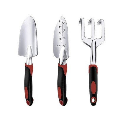 3 PCS Red Heavy Duty Garden Tool Set Trowel Transplant Hand Rake NonSlip