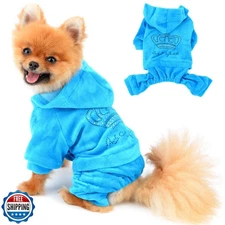 SEIMAI Dog Hoodies Jumpsuit for Small Dog Cat Puppy Rhinestone Crown Soft Vel