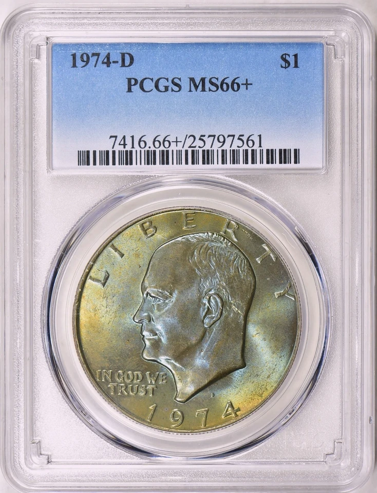 1974-D Eisenhower Dollar PCGS MS66+ - Regal Toning Obv. & Rev., a "Classic Ike"  - Image 4 of 4