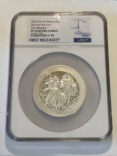 2023 St. Helena £5 Una And The Lion 5oz 999 Silver NGC PF70 First Releases