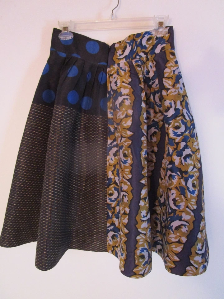 RT by Elle Pleated A-Line Skirt Multi-Pattern Black, Blue, Yellow Back Zip M - Image 3 of 4