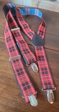 Adult Suspenders Braces Lumberjack Santa Plaid Red Black 38" Long EUC Costume