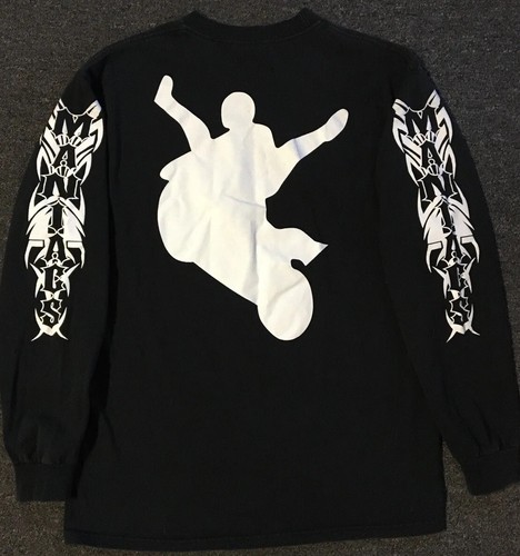 Vtg Maniacs MC Support Faded Shirt M Biker Punk Skate Fire Flames Grunge 90s Y2K - Picture 2 of 13