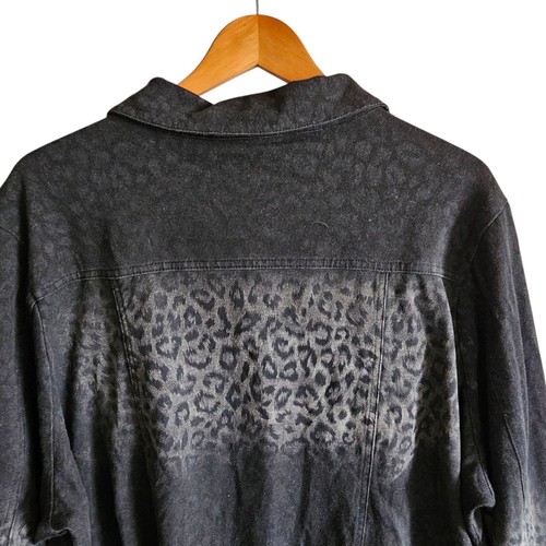 Quacker Factory Denim Jacket Leopard Rhinestone Button Front Black 2X NWT - Picture 9 of 10