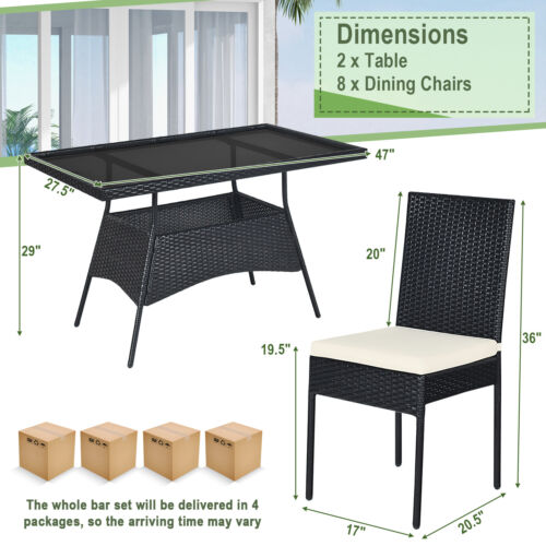 Patio 10PCS Rattan Dining Set Cushioned Chair Table w/Glass Top Garden Furniture - Picture 2 of 9