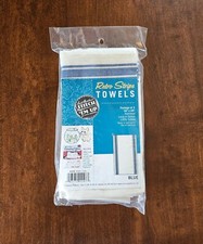 Aunt Martha's 3 Ct Stitch 'Em Up Embroidery Blue Retro Stripe Towels 18" x 28"