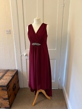 deep red, sleevless, asymetrical floor length evening party/dress, 