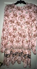 Wonderly Pink Floral Ruffle Mini Dress Small A-Line Tiered Boho