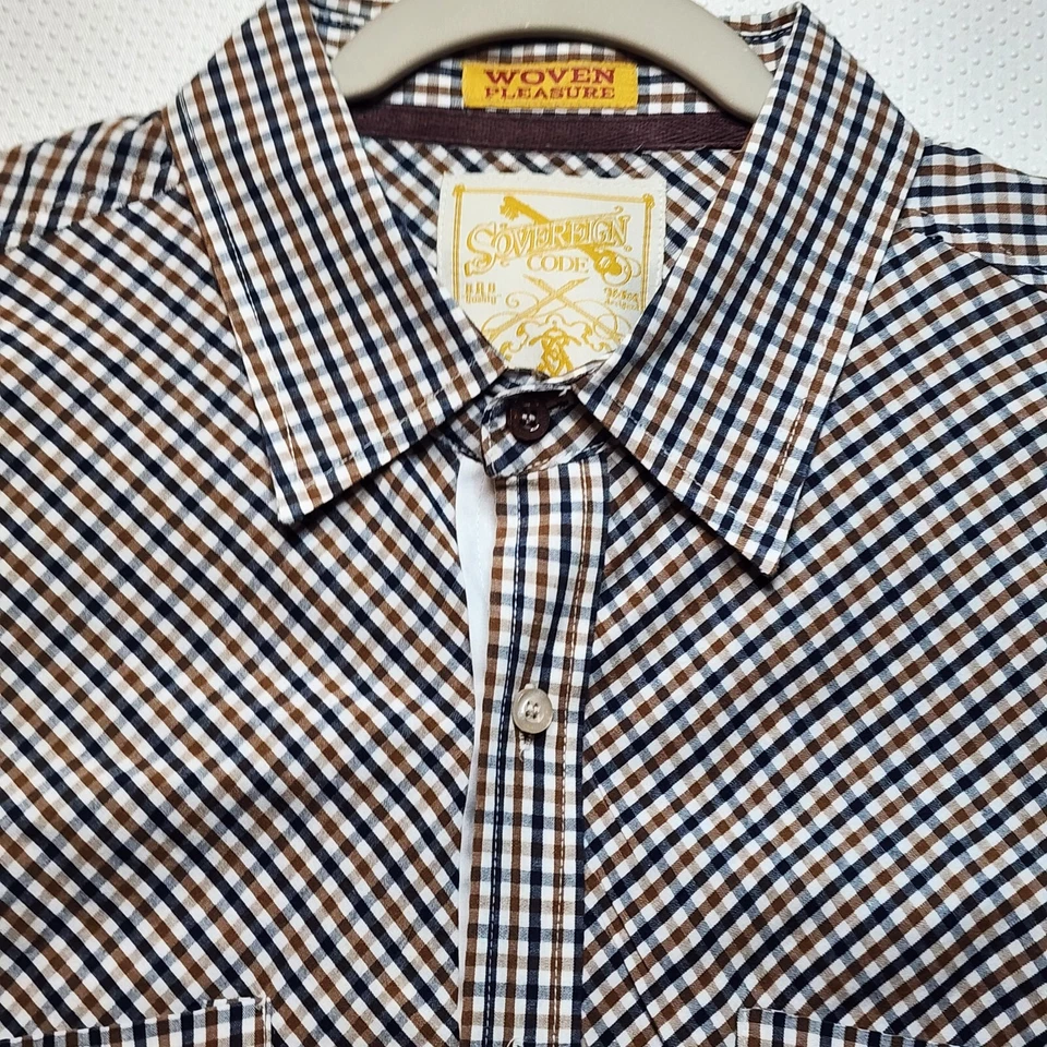 Sovereign Code Men Shirt 2XL Brown Blue Check Pockets Cotton Blend Roberts Style - Image 2 of 4
