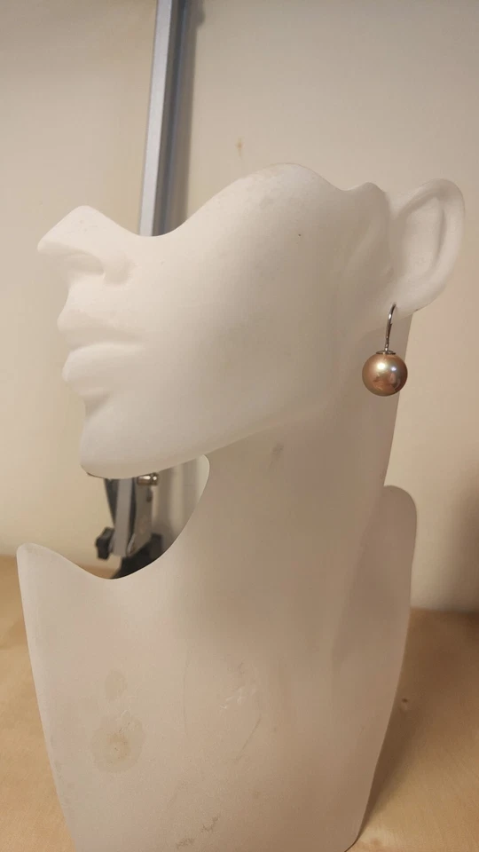 Orecchini Donna Pendenti Argento 925 Perla Color Champagne - Immagine 3 di 4