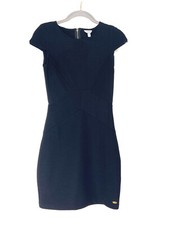 Guess Black Short Sleeve Fitted Dress Gold Back Zipper Sz XS/TP