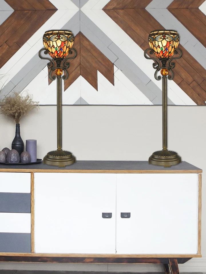 Dale Tiffany TB10098 стрекоза буфет лампа, старинный золотой песок и художественное стекло... - Изображение 2 из 3