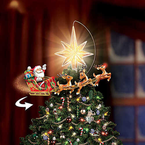 Bradford Exchange Illuminated Rotating Santa and Rudolph Christmas Tree Topper - Picture 4 of 5
