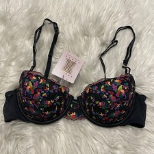 Savage X Fenty 34B Bra Balconette Black Print Underwire Back Closure NEW