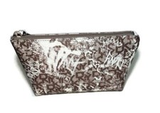 NWT 138 DKNY Beanie Hat Monogram Pouch Logo Brown White Pouch Handbag