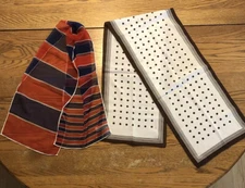2 VINTAGE NASHARR FRERES Scarves red & blue stripe, brown polka dot, rectangular